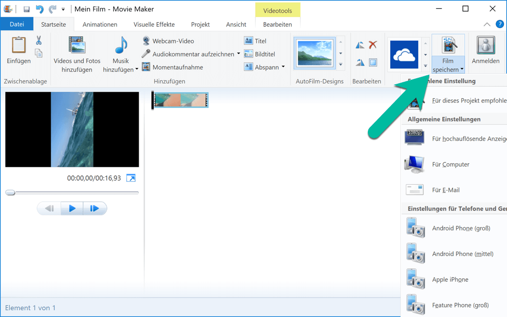 Windows Movie Maker Film speichern