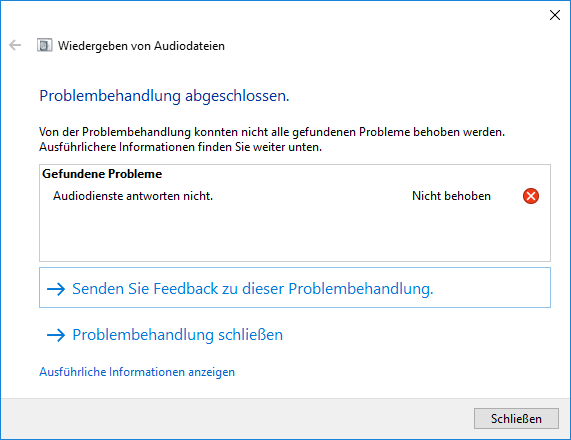 Wiedergeben von Audiodateien in Windows-Problembehebung