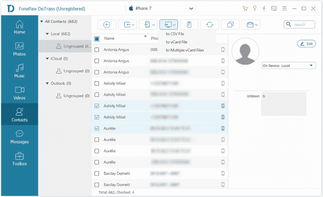 Esporta contatti da iPhone a file CSV