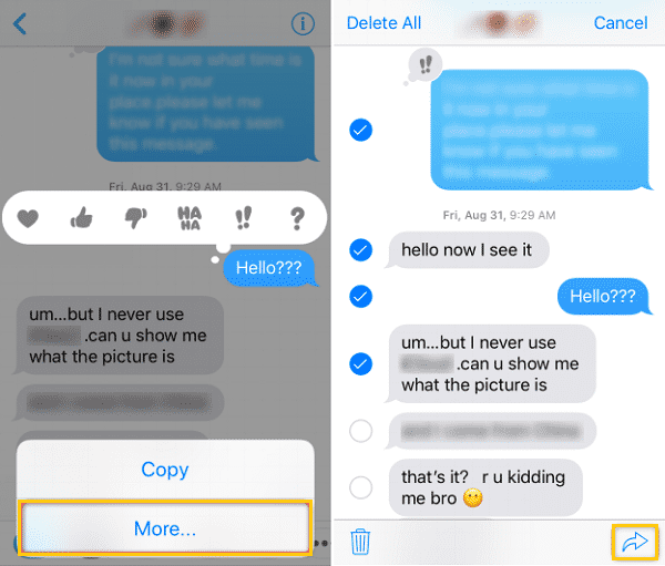 iphone send text conversation to email