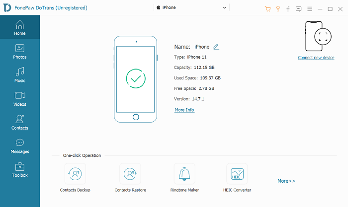 Run DoTrans and Connect iPhone via Cable