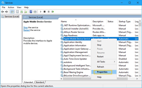 Apple Mobile Device Service Properties