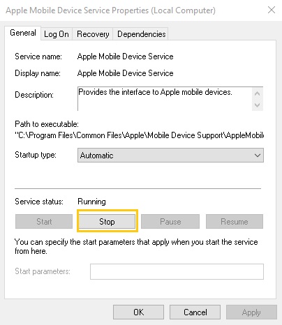 Restart Apple Mobile Device Service