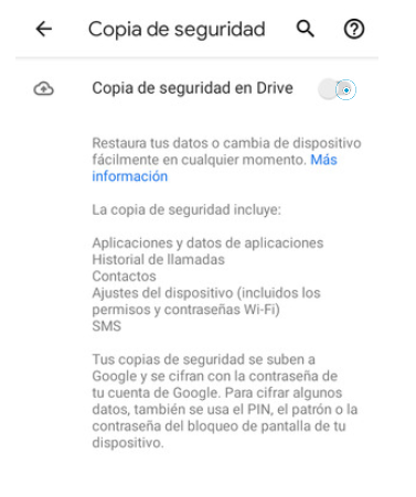 Activar la copia de seguridad en BLU