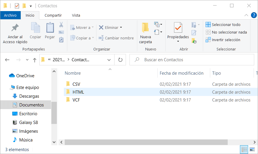 Exportar los contactos eliminados como archivos VCF/vCadr/HTML