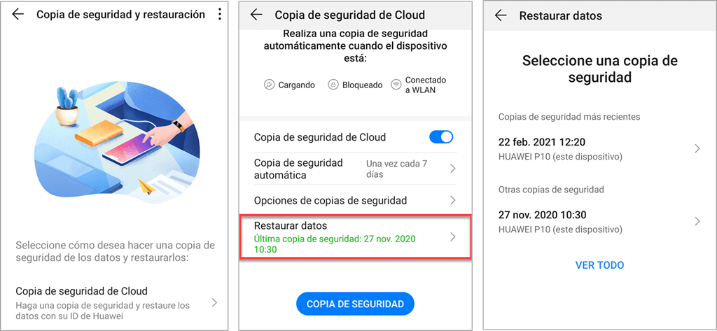 Recuperar las fotos desde la copia de seguridad de cloud