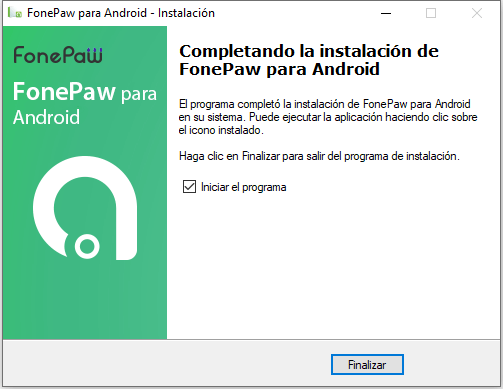 Instalación de FonePaw completada