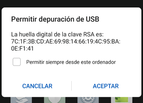 Permitir el mode Depuración USB