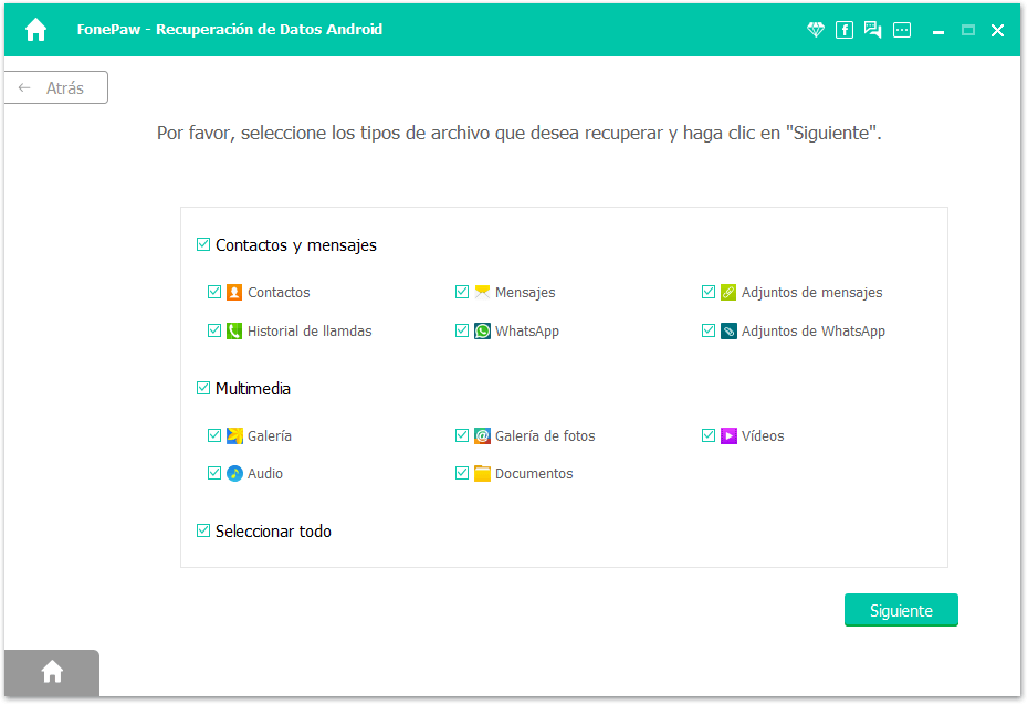 Seleccione los tipos de archivo para escanear