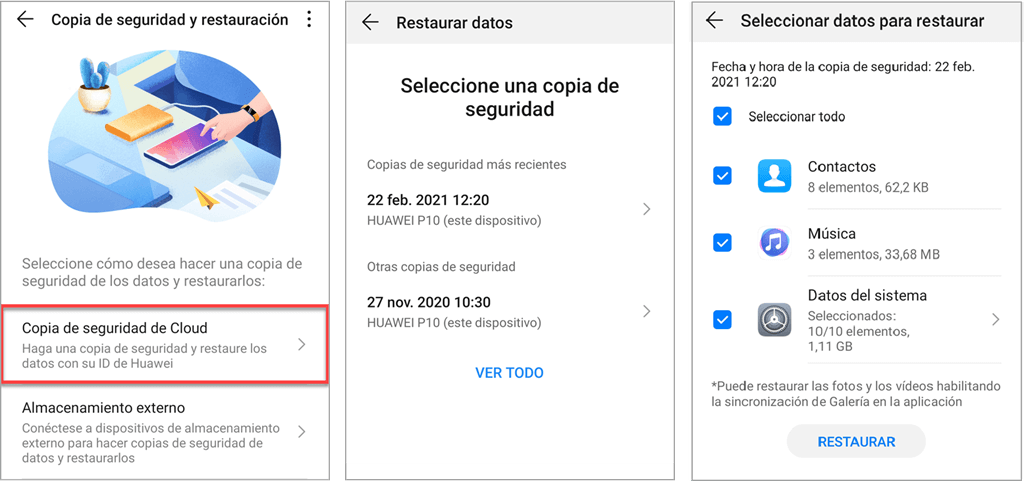 Recuperar los contactos borrados desde la copia de seguridad