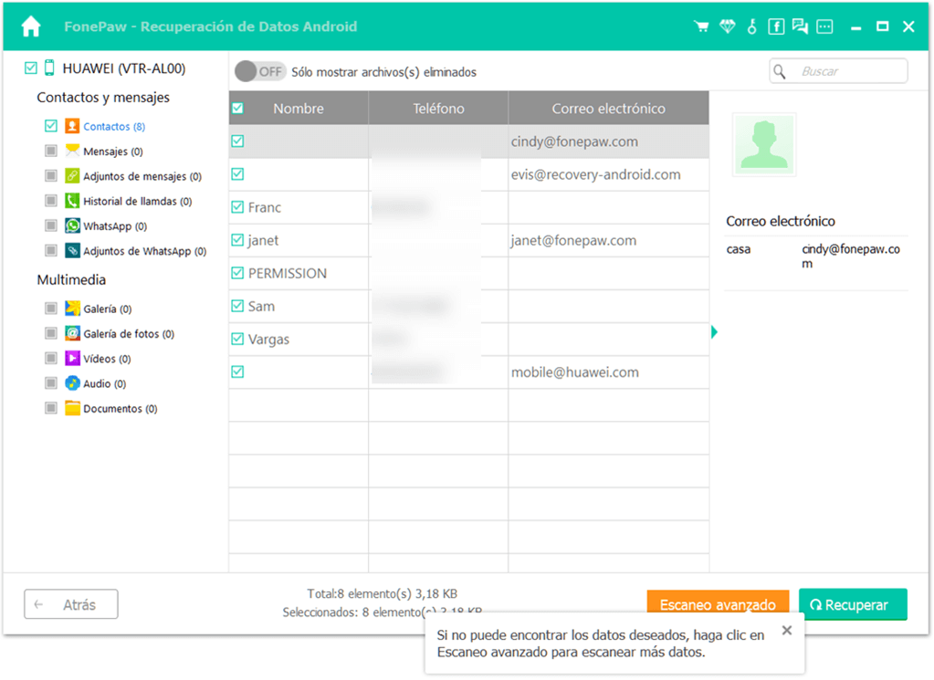 Recuperar los contactos borrados de Huawei