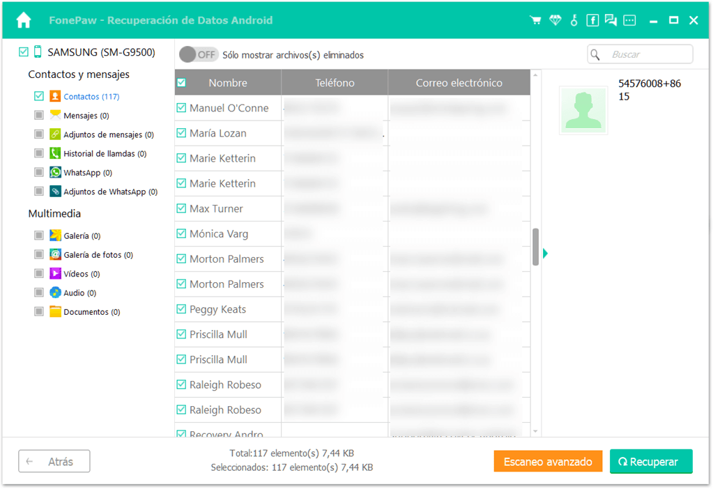 Recuperar los contactos borrados de Samsung