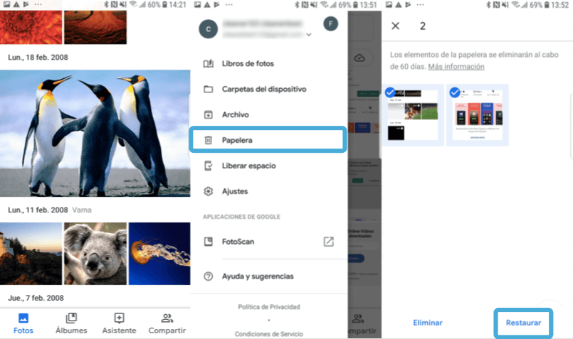 Recuperar fotos borradas Android via Google Fotos