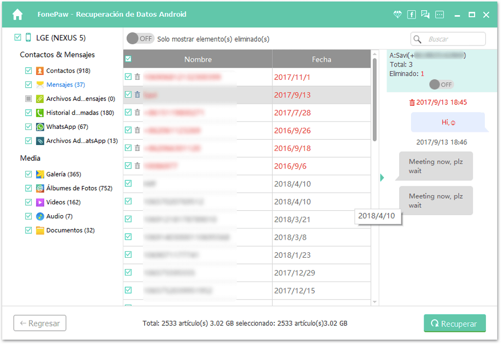 recuperar mensajes borrados de Android sin root