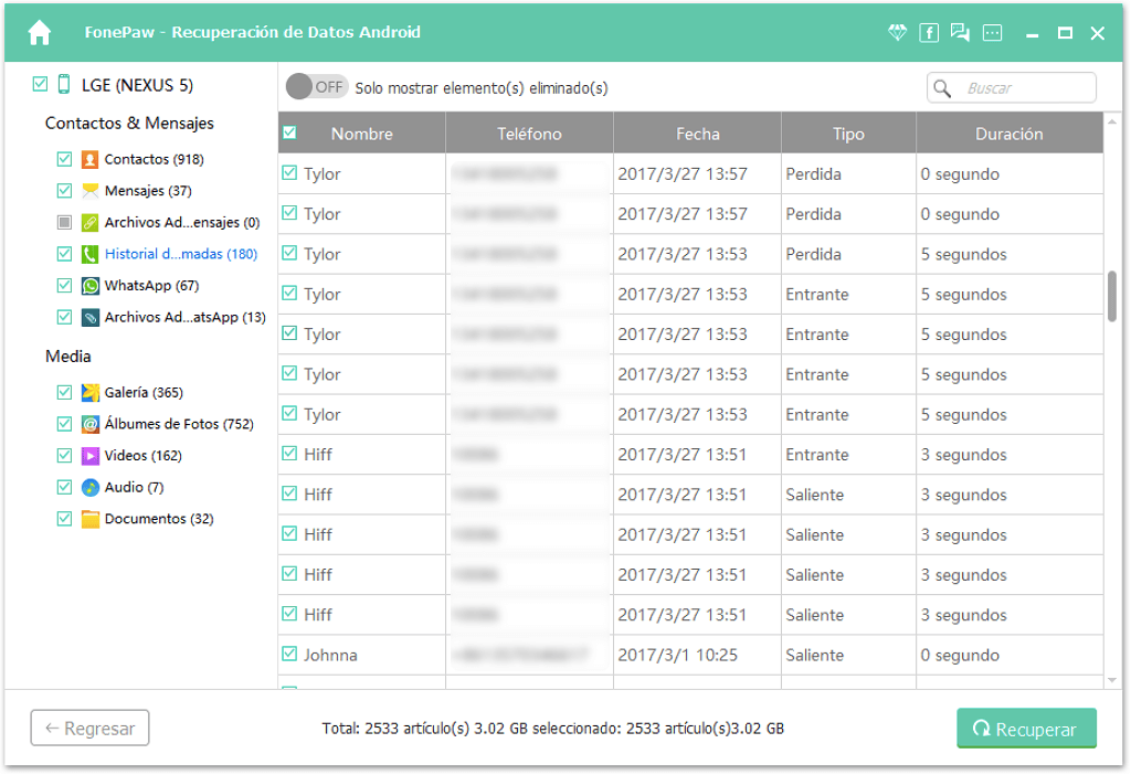 Recuperar registro de llamadas de Android