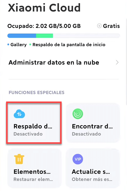 Respaldo en la nube de Xiaomi