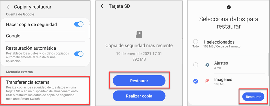 Restaura fotos desde la copia de seguridad de Samsung