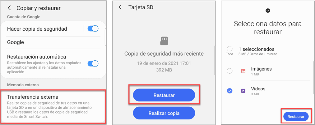 Restaurar los videos borrados desde la tarjeta SD