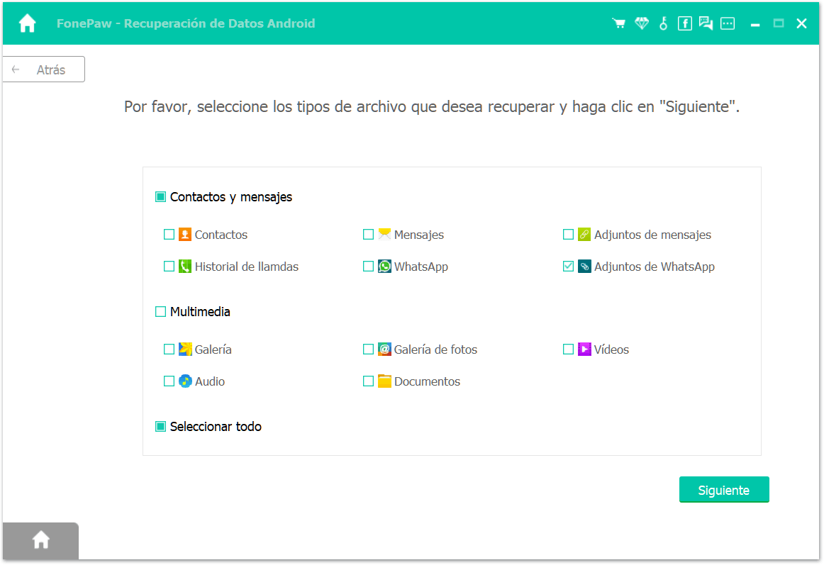 Seleccionar el tipo de adjuntos de whatsapp