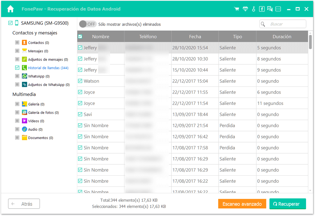 Recuperar los archivos borrados de Samsung con FonePaw