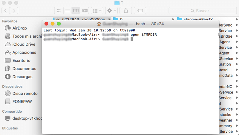 abrir carpeta temporal Mac
