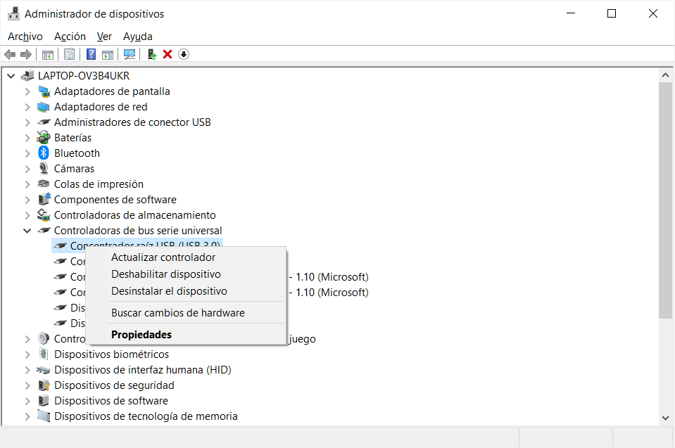 Actualizar Controlador USB