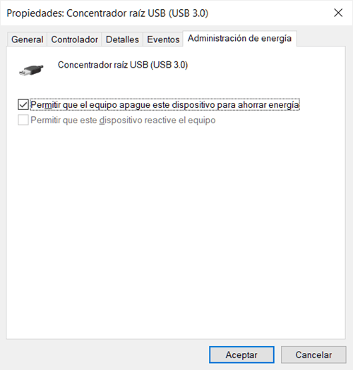 Administración de energía de USB