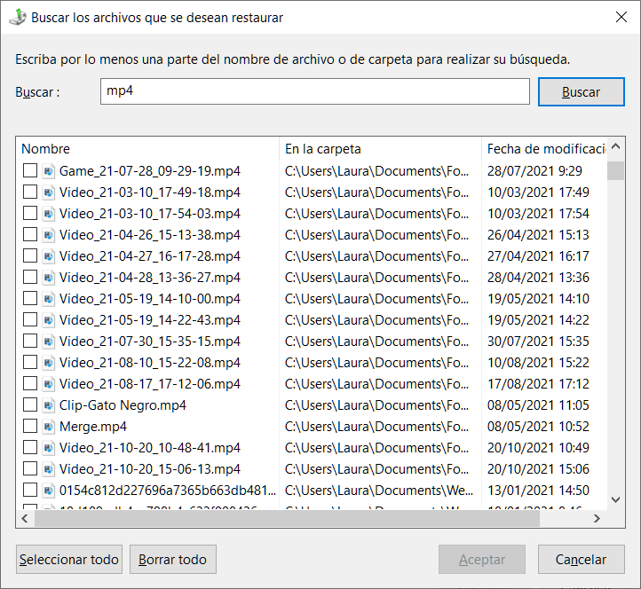 Buscar archivos de se desean restaurar