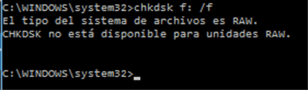 CHKDSK no está disponible para unidades RAW