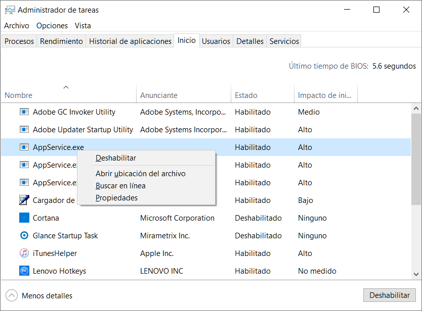 Desactivar programas de inicio