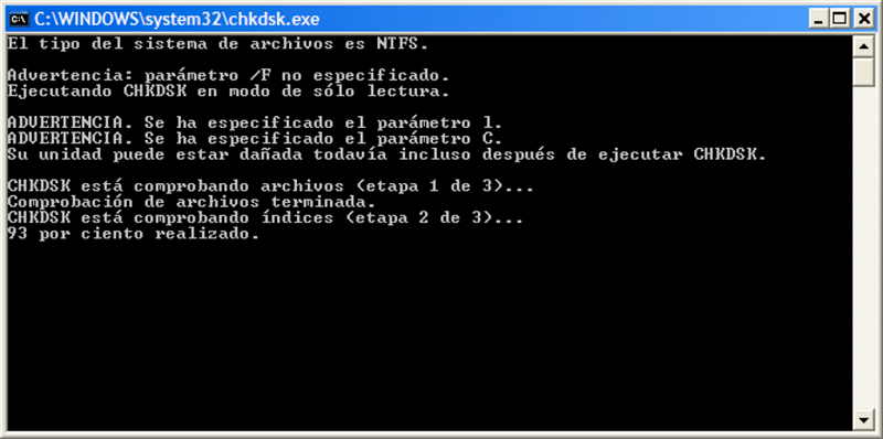 ejecutar chkdsk para verificar la unidad