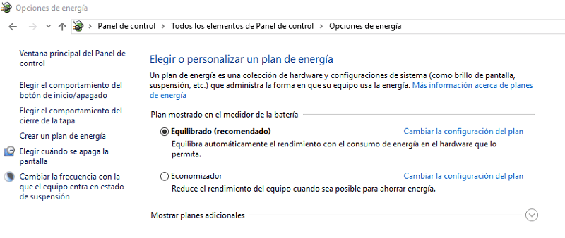 elegir o personalizar un plan de energía