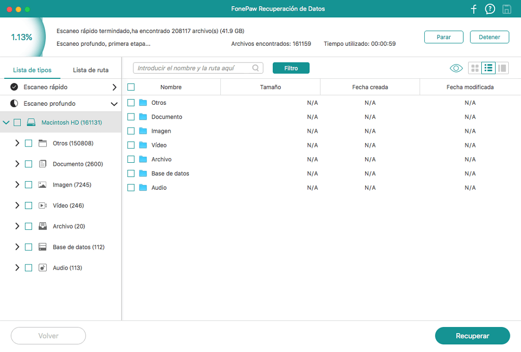 escaneo profundo de Recuperación de Datos Mac