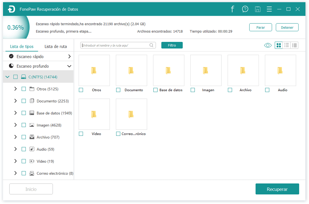 Escaneo profundo para buscar las fotos de la cámara