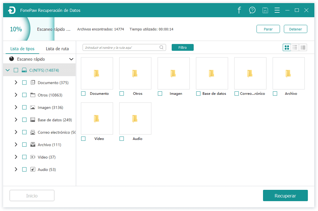 escanear datos para cambiar RAW a NTFS