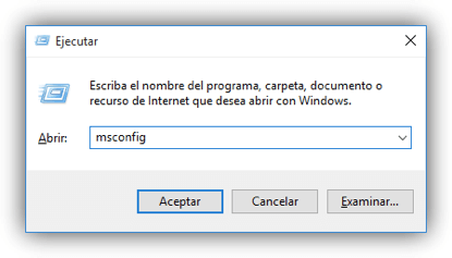 escribir msconfig para abrir configuración de sistema