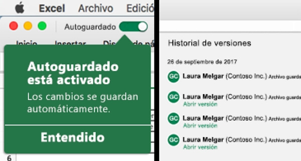 Autoguardado está activado en Excel de Mac