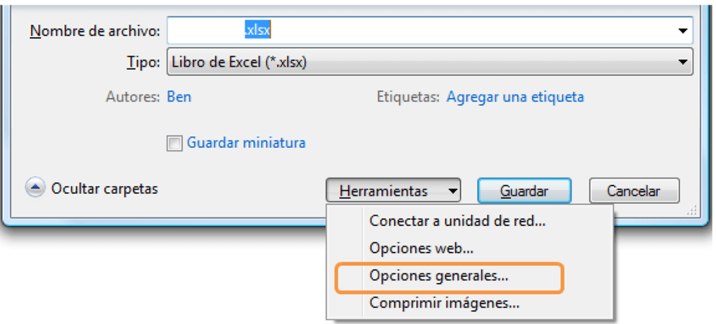 encontrar las opciones generales de Excel