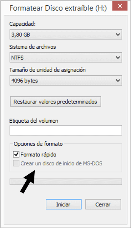 formatear memoria USB con formato rápido