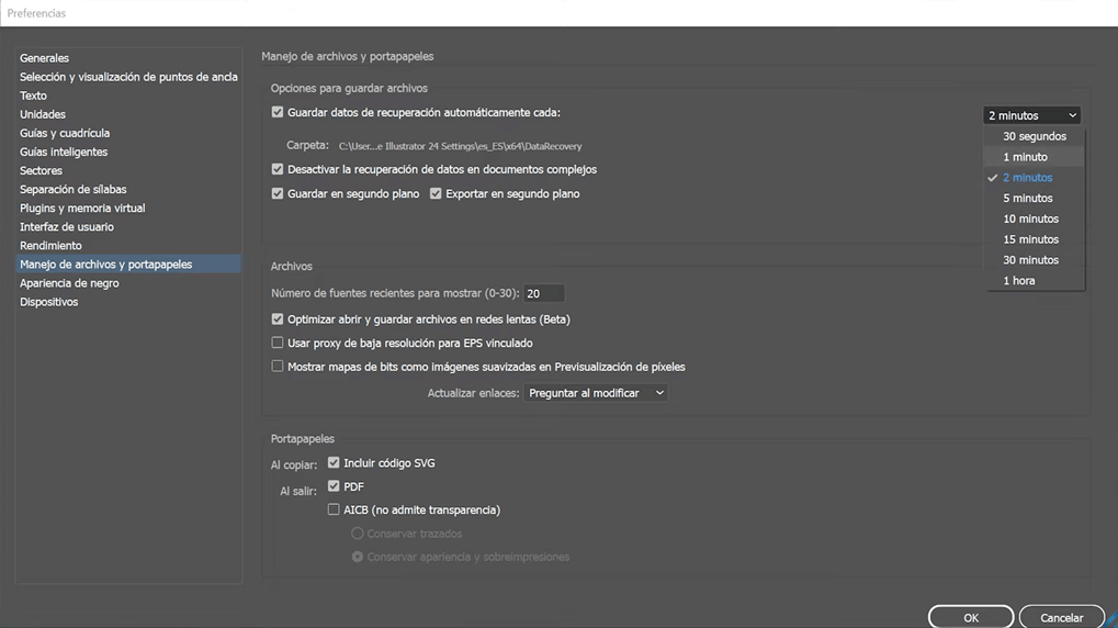 Configuración de preferencias de Illustrator