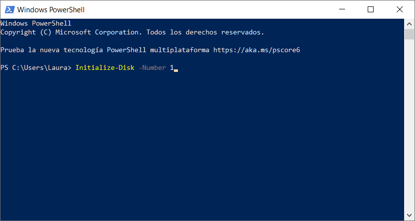 Inicializar disco en Windows PowerShell