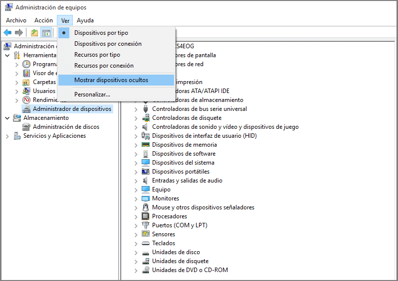 Mostrar dispositivos ocultos