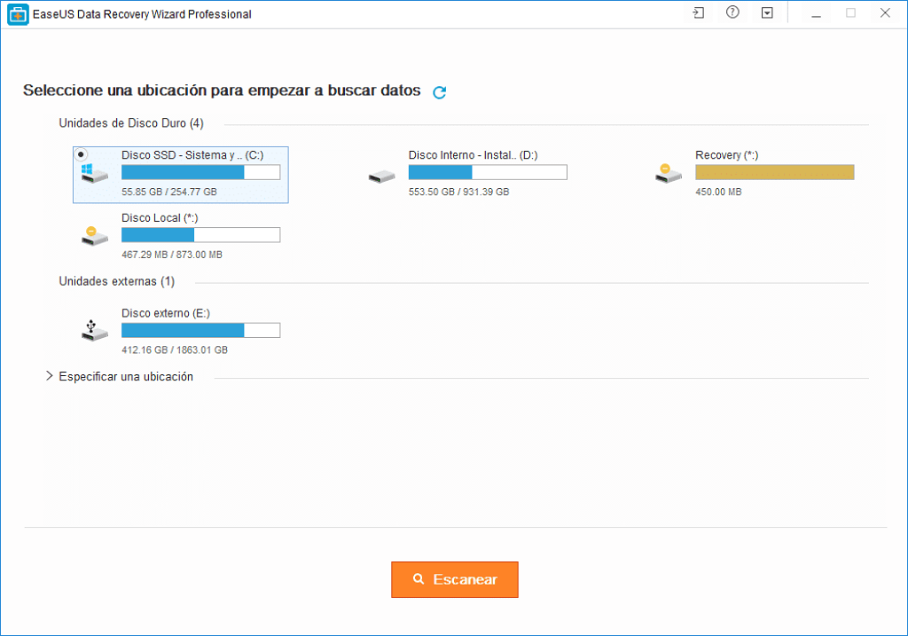 recuperación de datos EaseUS