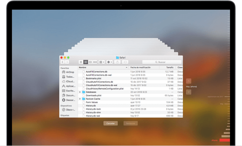 recuperar historial con Time Machine