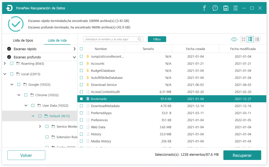 Recuperar marcadores de Chrome en FonePaw