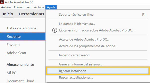 reparar la instalación de Adobe