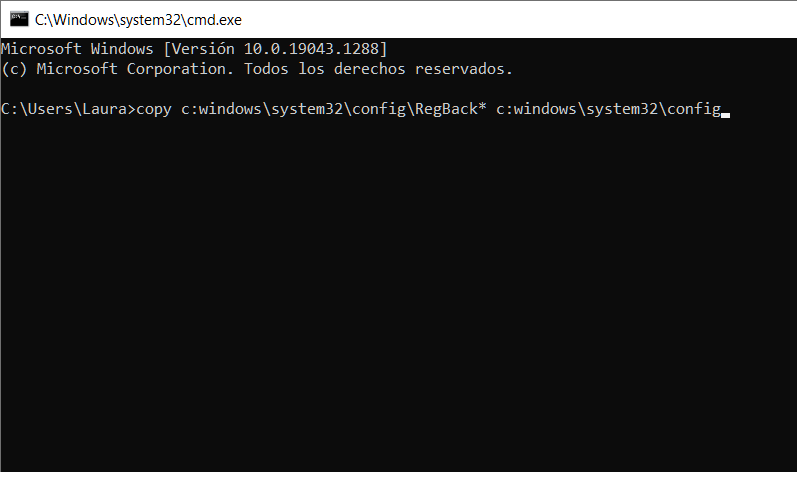 restaurar registro de Windows con símbolo del sistema