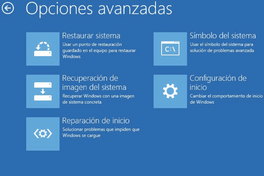 restaurar sistema en opciones avanzadas en Windows