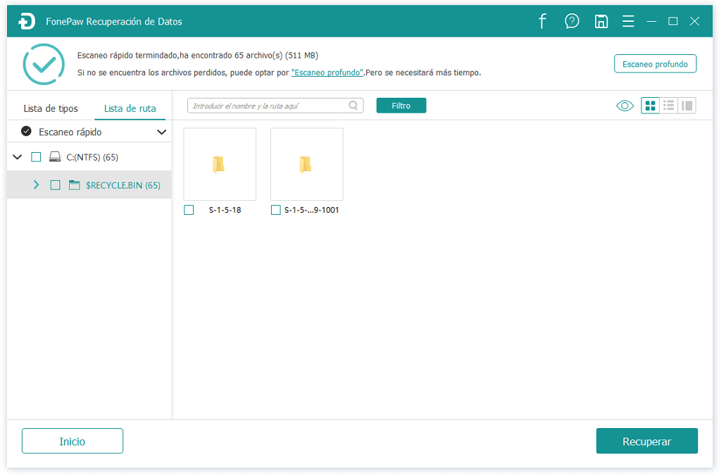 Previsualizar los archivos de papelera