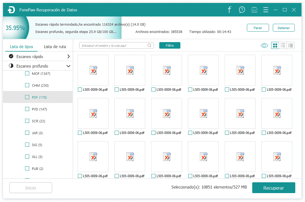 Seleccionar archivos PDF en los documentos